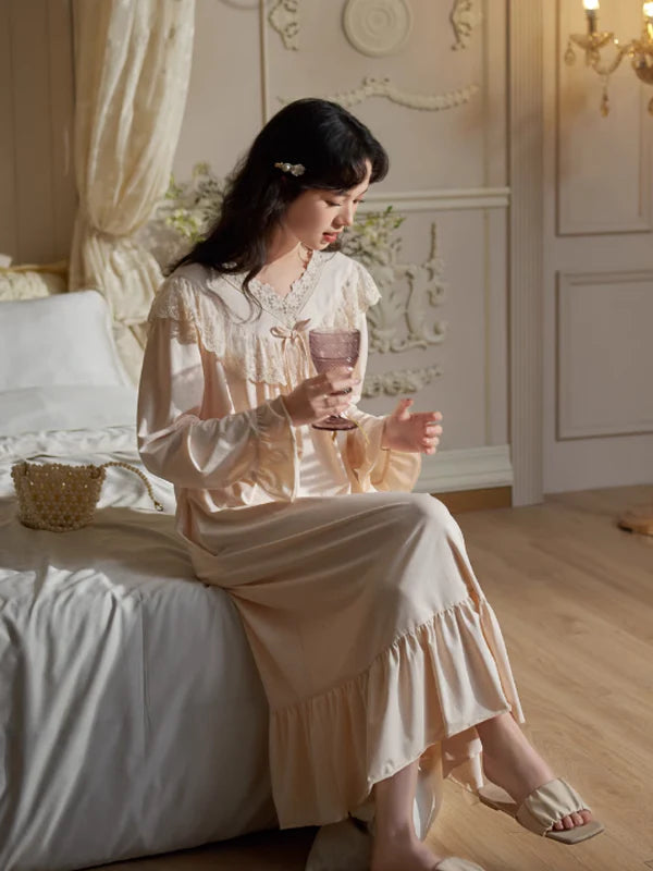 Beige Elegance Lace Nightgown