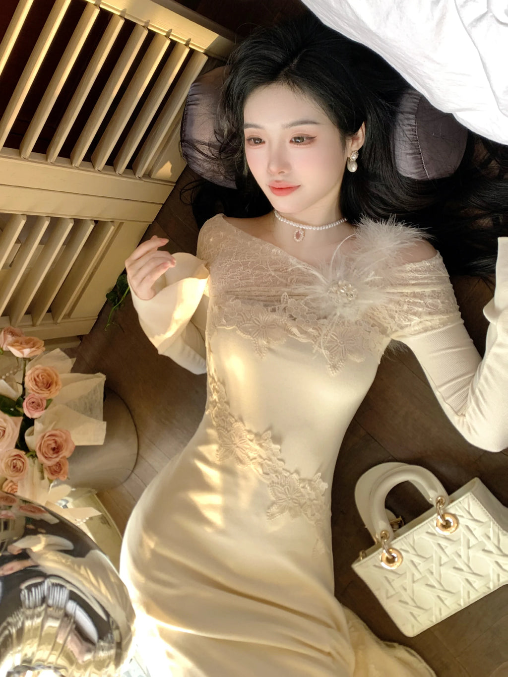 Winter Fairy Lace Feather Gown