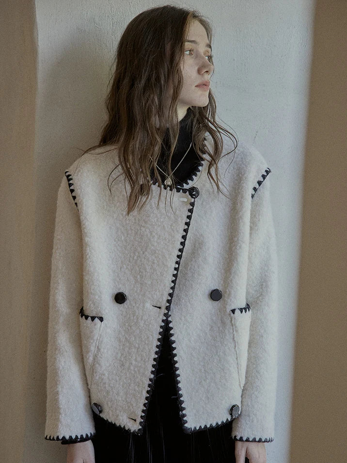 Vintage Contrast-Trim Wool Blend Jacket
