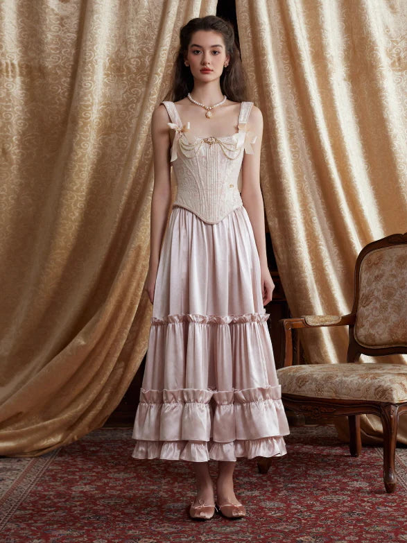 Blush Satin Ruffle Skirt