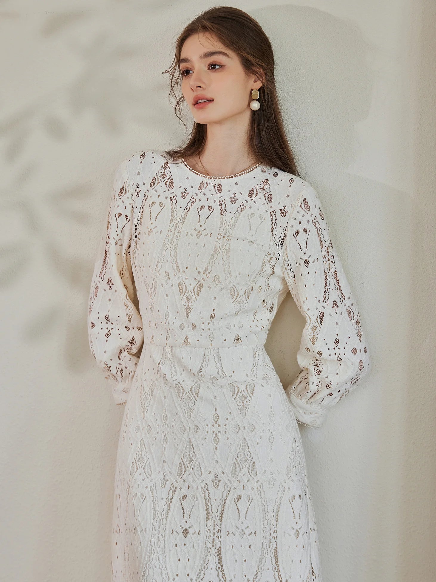 Ivory Lace Vintage Midi Dress
