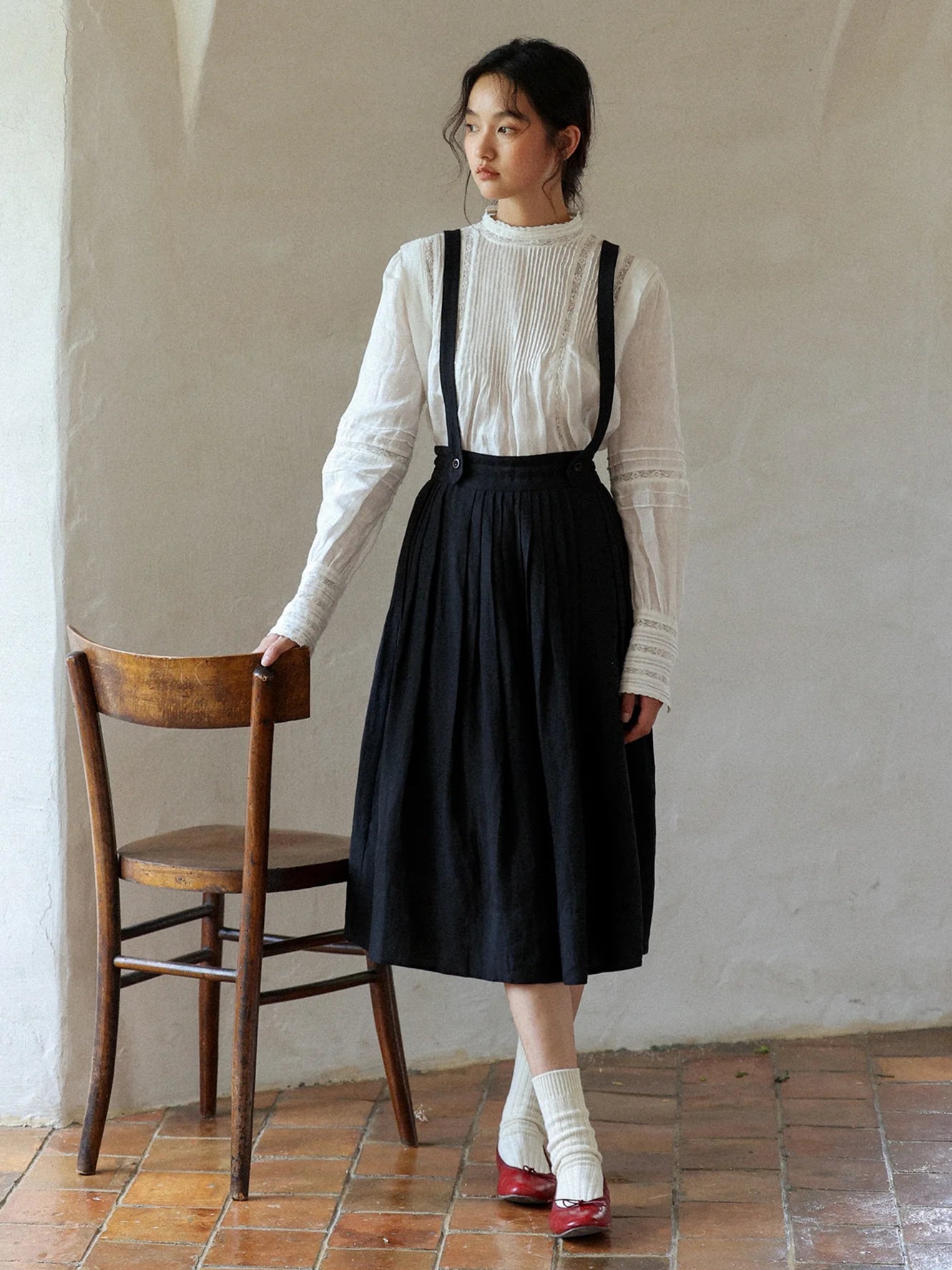 Vintage Linen Suspender Skirt