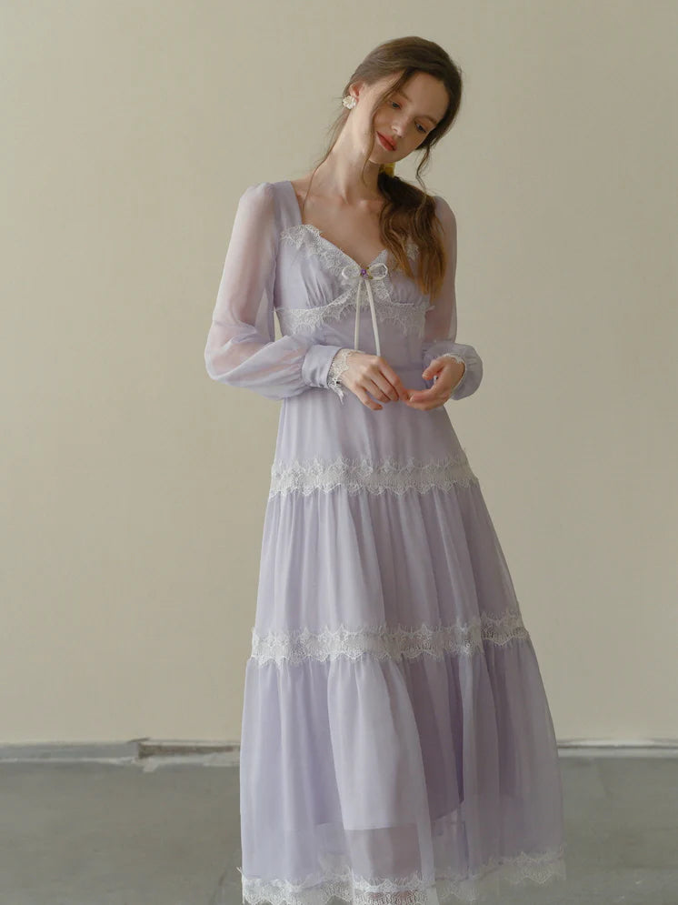 Lavender Whispers Lace Tiered Dress