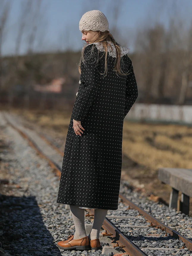 Vintage Polka Dot Lace Collar Coat