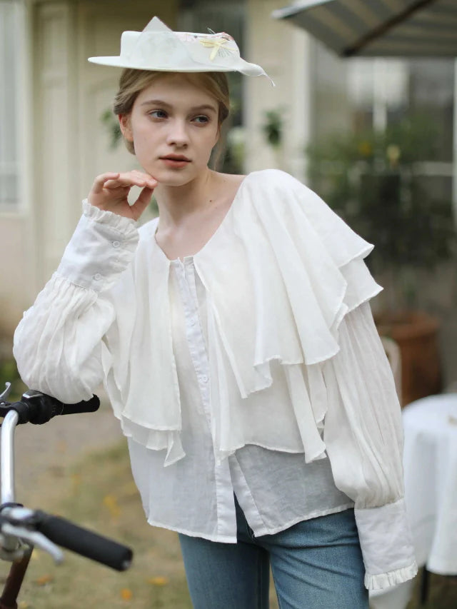 Ruffled Cloud Linen Blouse