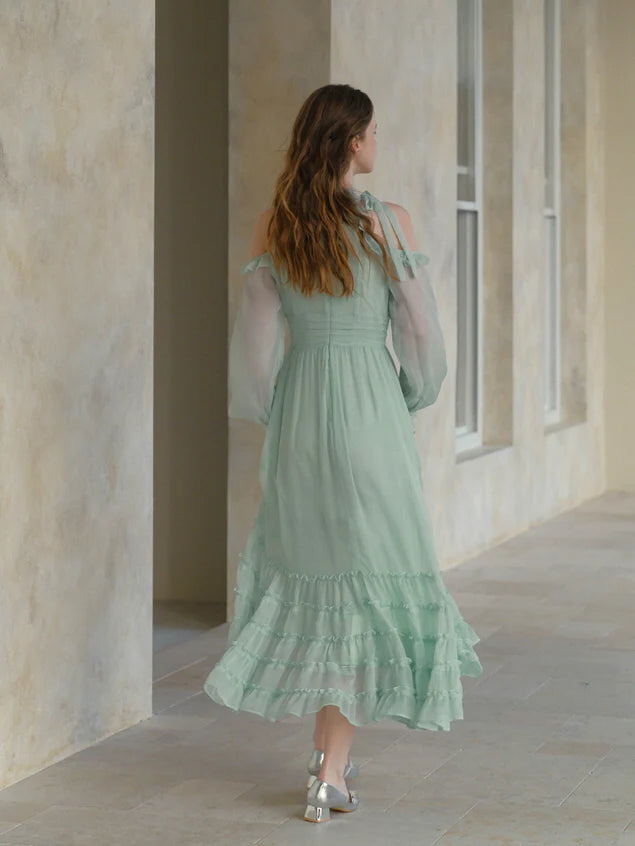 Mint Whispers Cold-Shoulder Dress