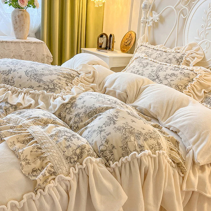 French Toile Velvet Bedding Set