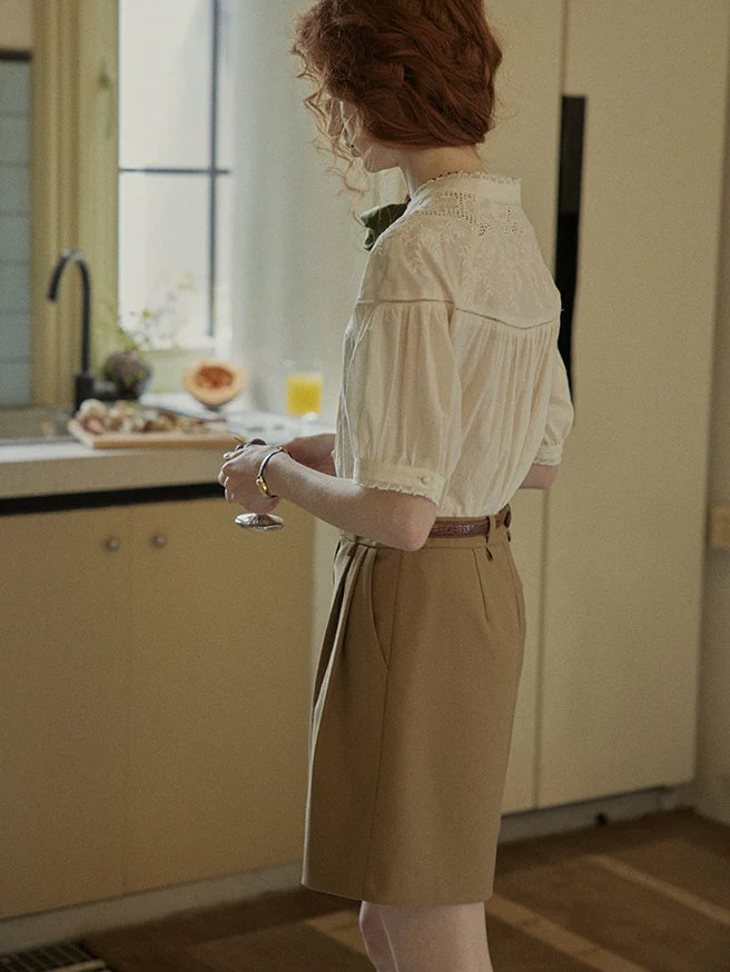 Victorian Lace Embroidered Cotton Blouse