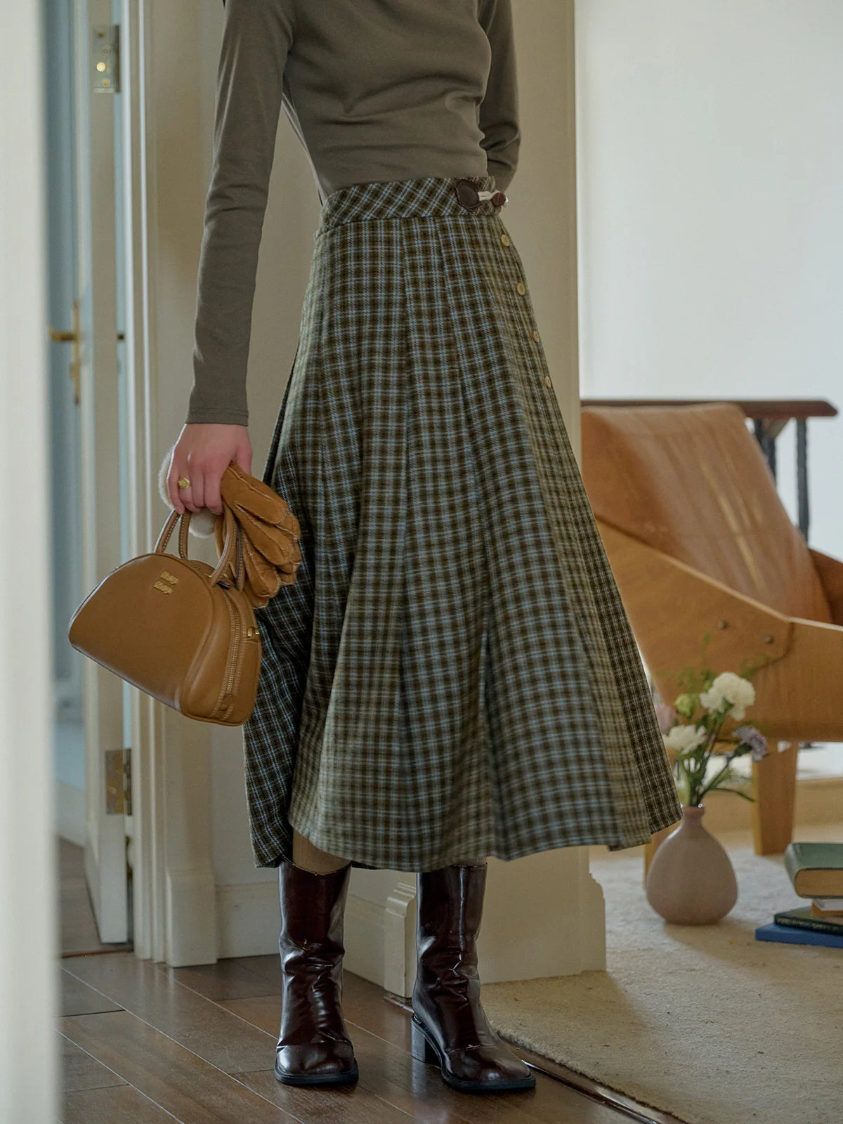 Timeless Plaid Wool Midi Skirt