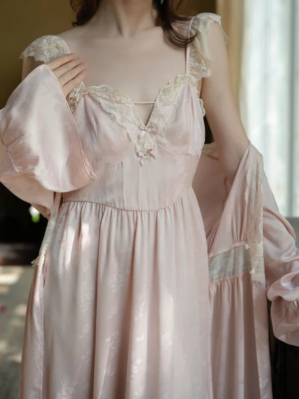 Blush Rose Garden Lace Nightgown Set