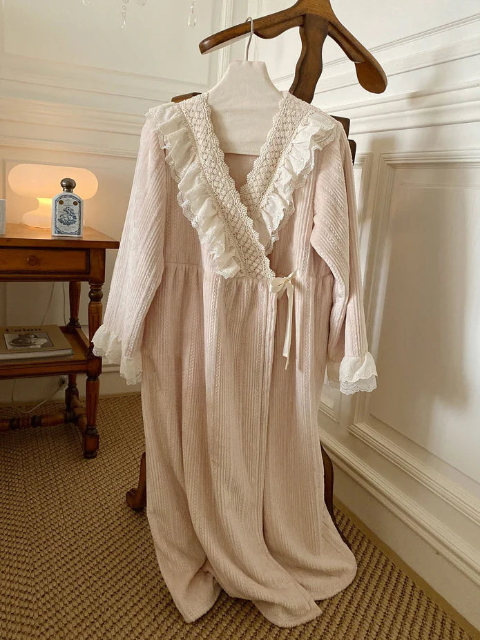 Dreamy Lace-Trim Velvet Nightgown