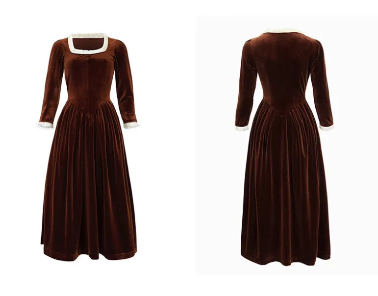 Ruffled Trim Royal Red Velvet Vintage Dress