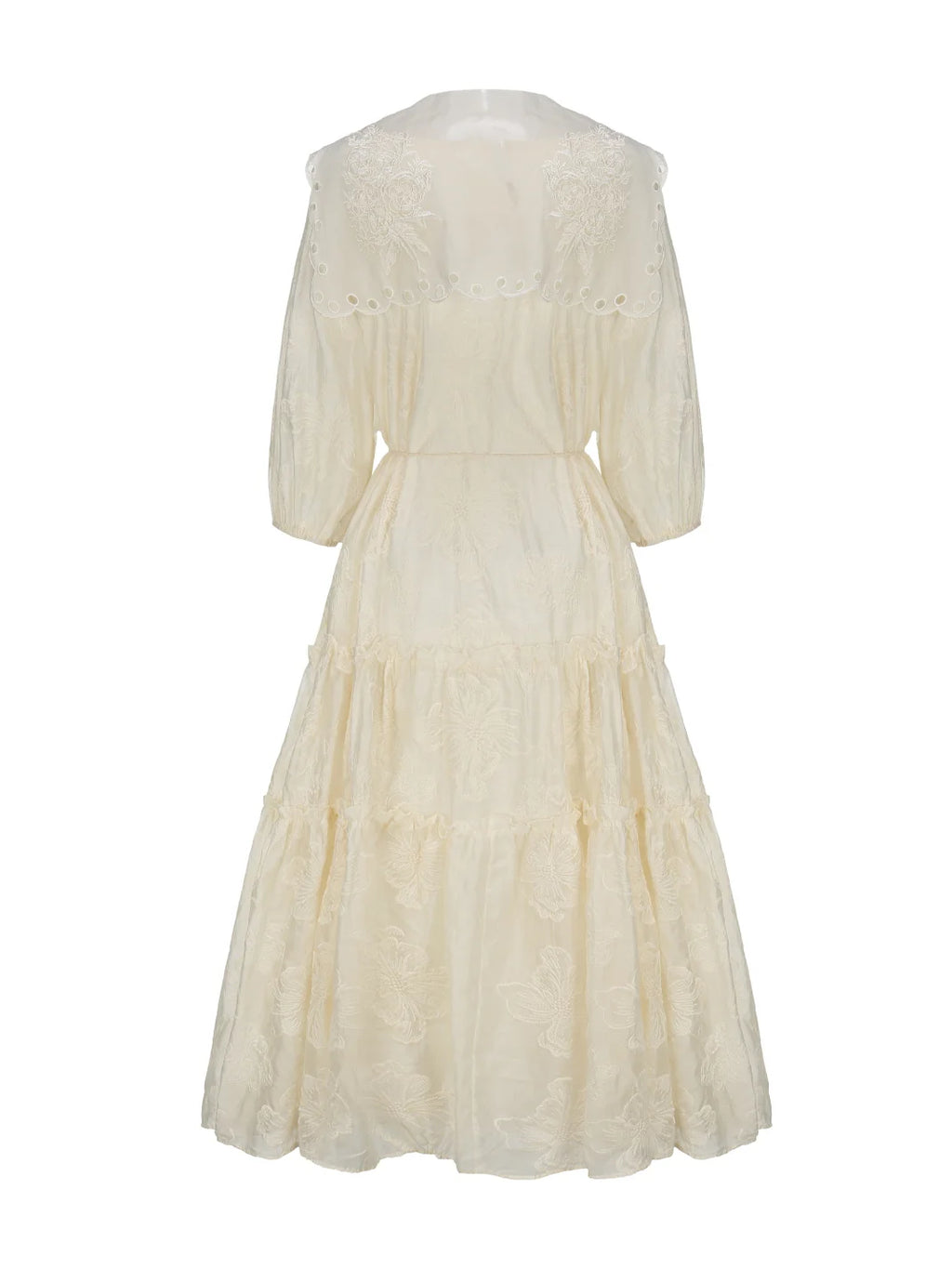 Embroidered Shawl Collar Tiered Dress