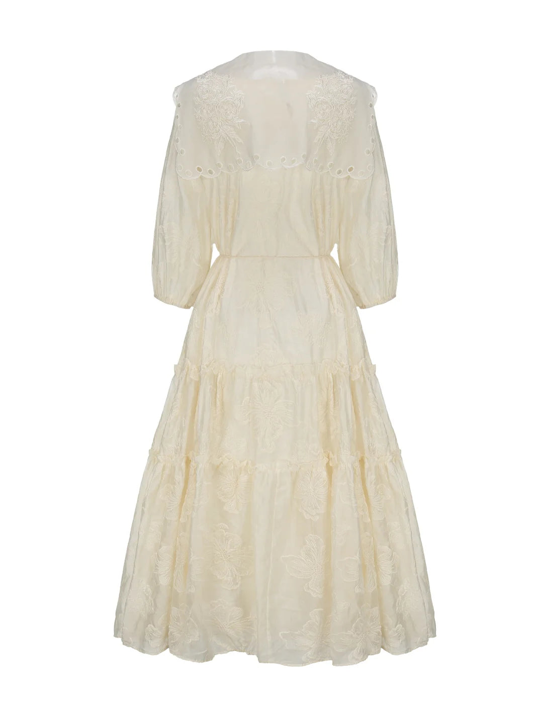 Embroidered Shawl Collar Tiered Dress