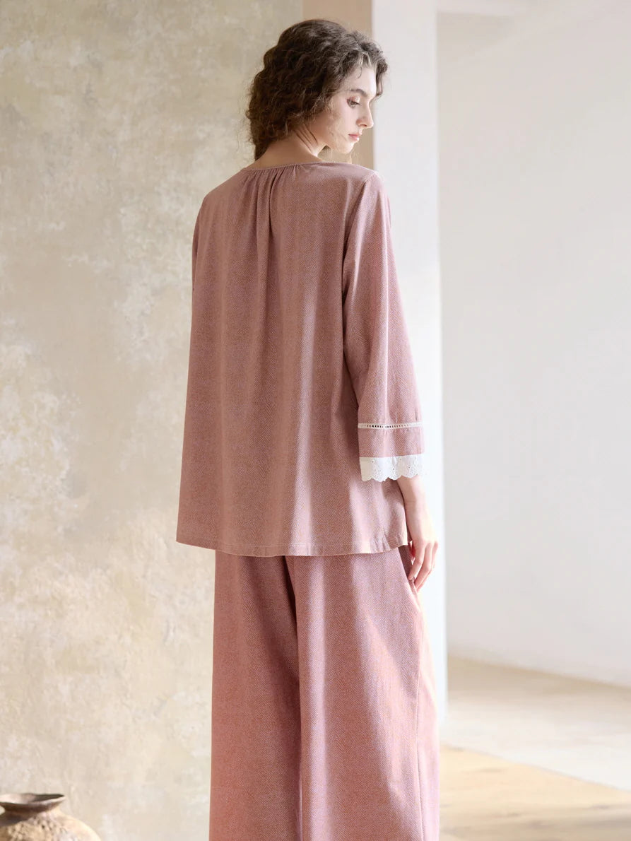 Blush Lace Collar Pajama Set