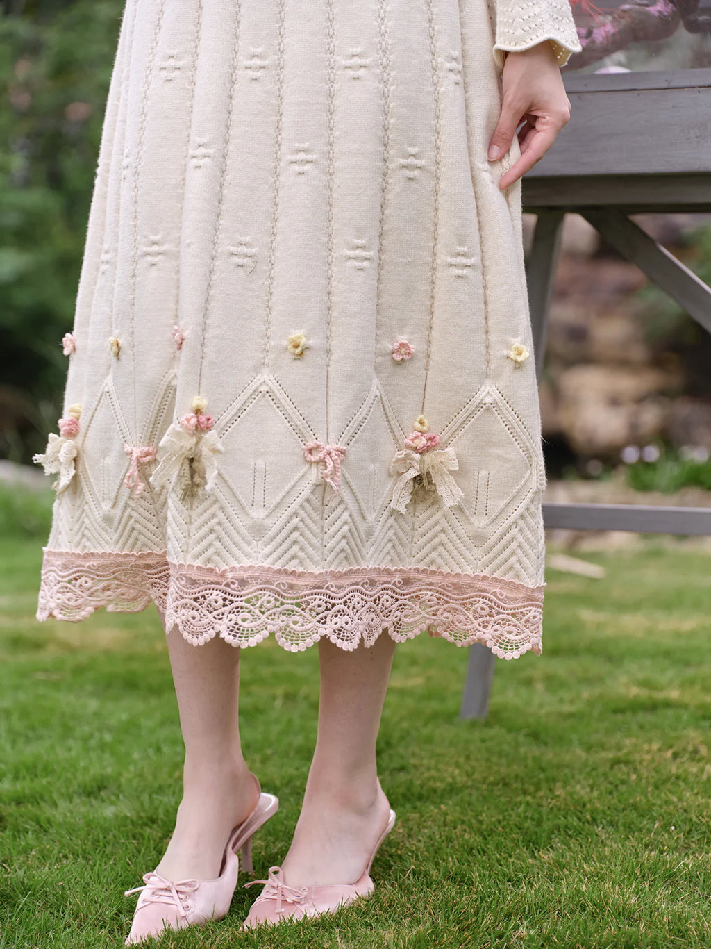 Enchanted Garden Lace-Trim Knitted Dress