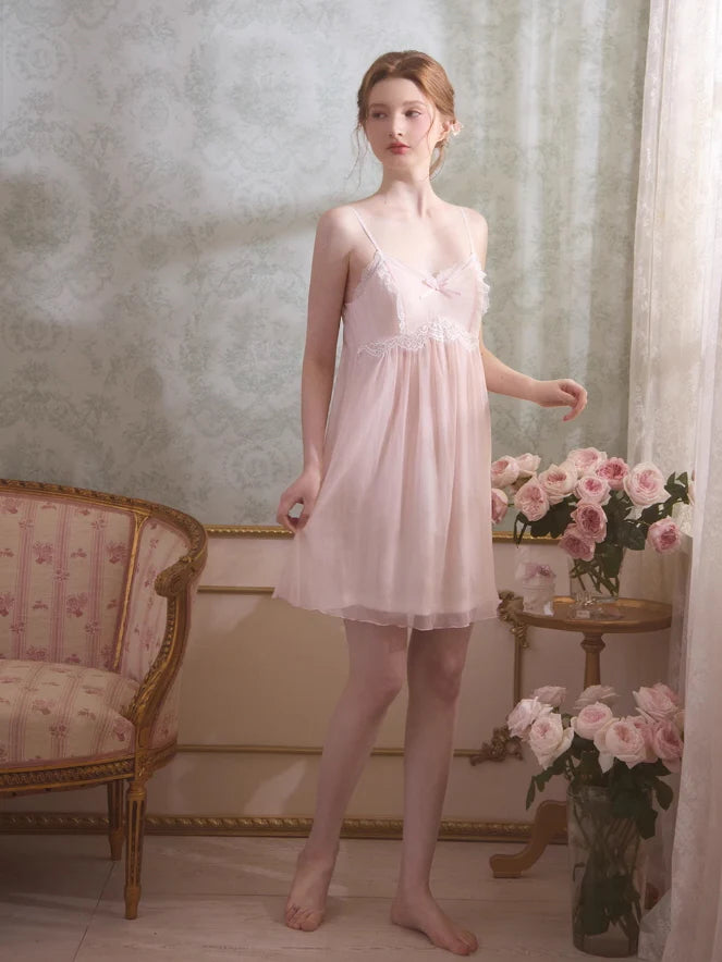 Romantic Lace Trim Chiffon Nightdress