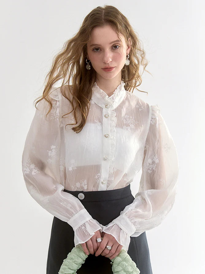 Vintage Pearl Button Lace Blouse