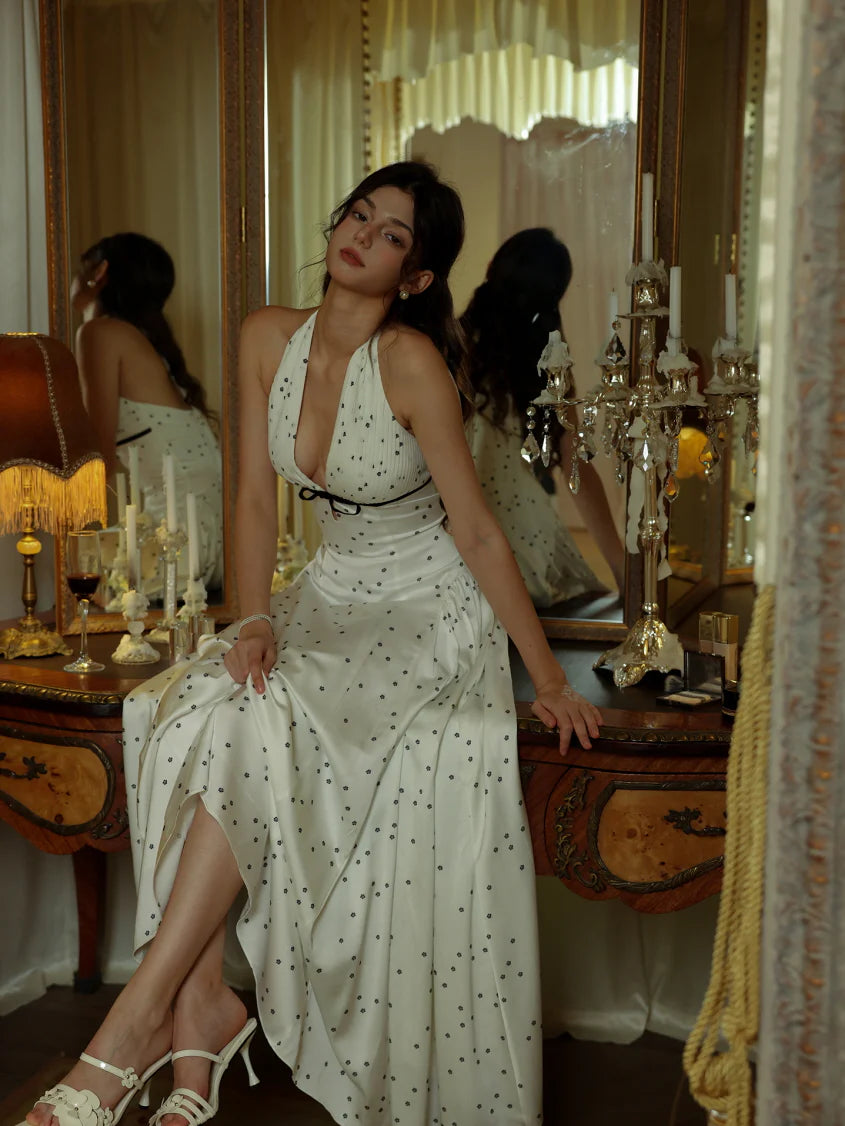 White Polka Dot Halter Dress