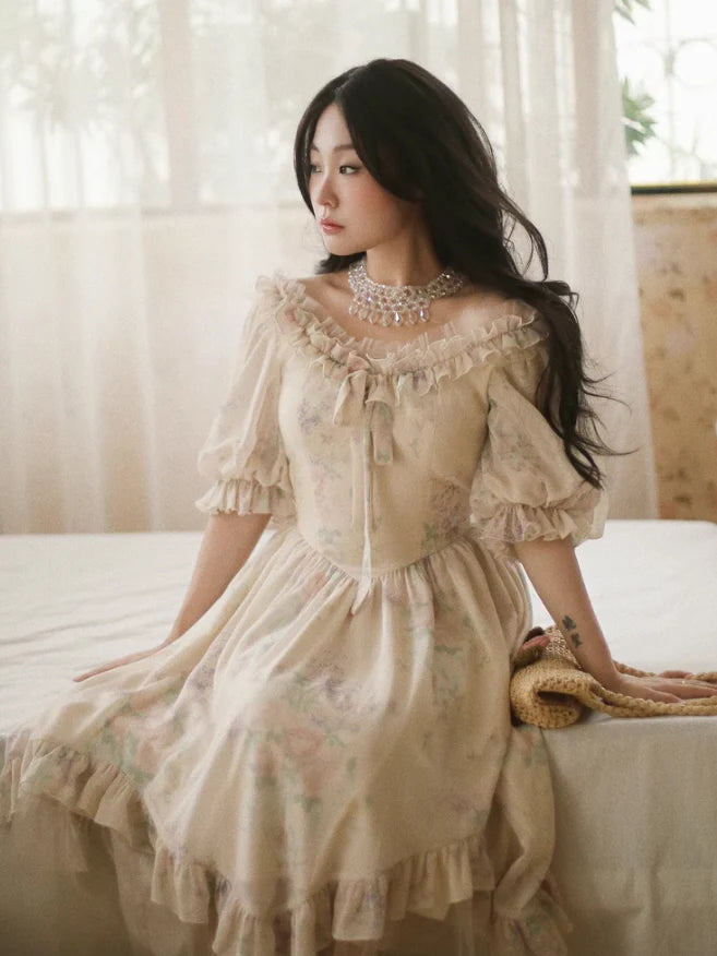Romantic Pastel Garden Ruffle Dress