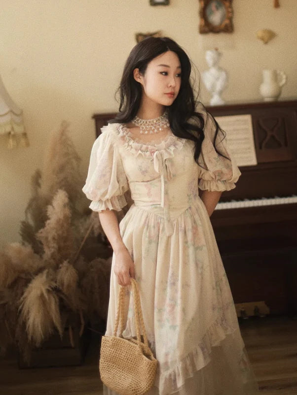 Romantic Pastel Garden Ruffle Dress