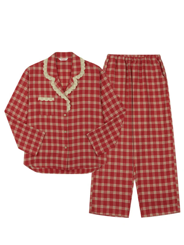 Cherrywood Check Lace Pajama Set
