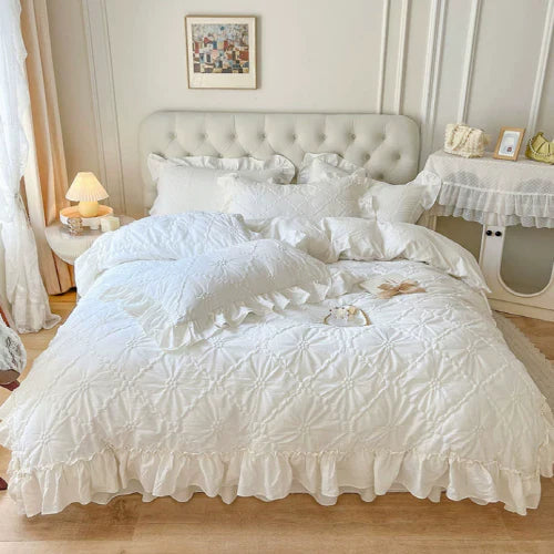 White Cozy Quilting Duvet Cover Set