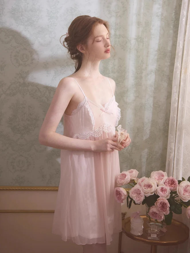 Romantic Lace Trim Chiffon Nightdress