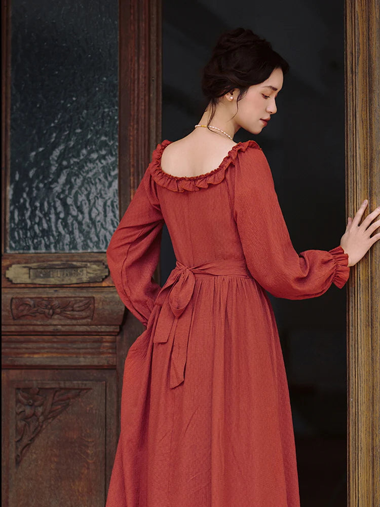 Retro Ruffled Square Neck Dress