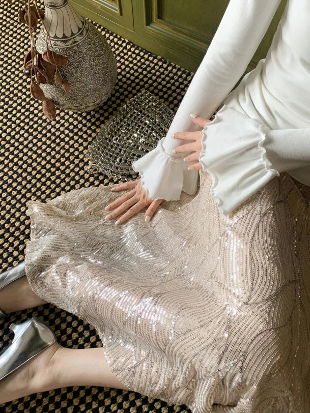 Champagne Sequin A-Line Skirt