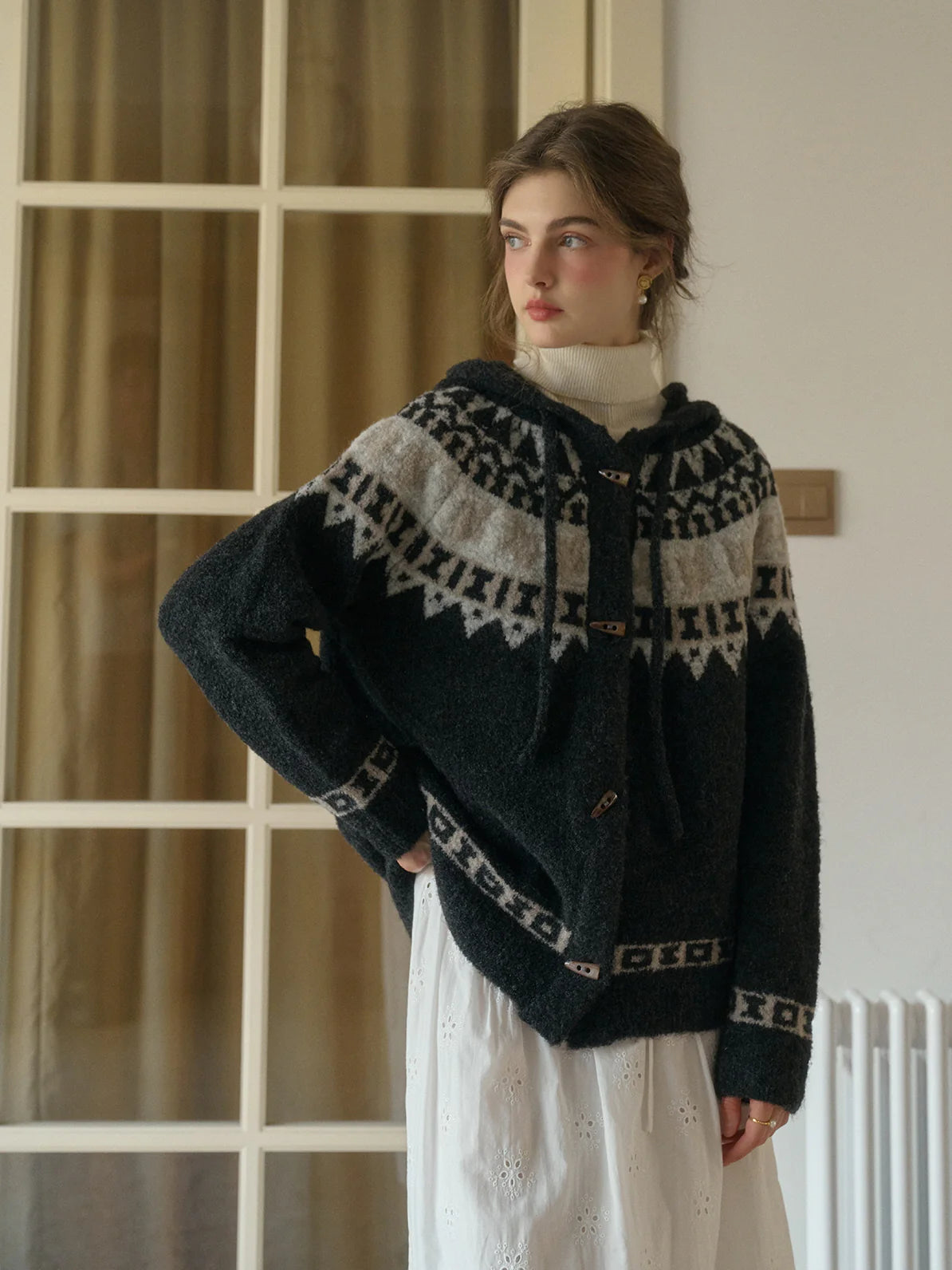 Vintage Nordic-Inspired Wool Blend Cardigan