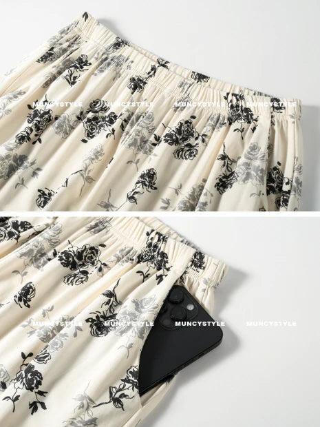 Black Rose Lace Trim Pajama Set