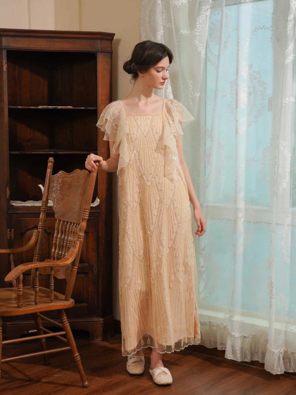 Golden Hour Sequin Mesh Slip Dress