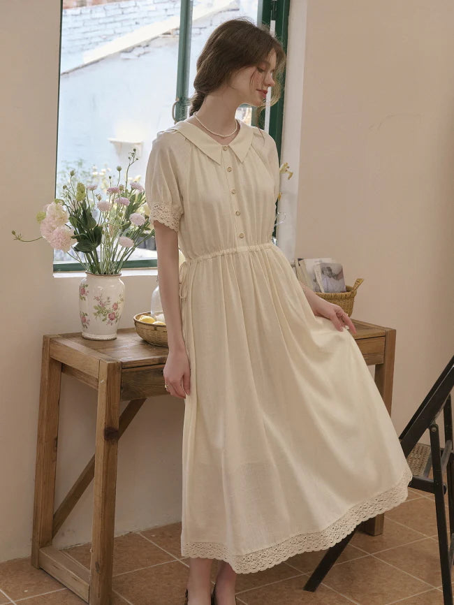 Heavenly Garden Retro Embroidery Linen Dress