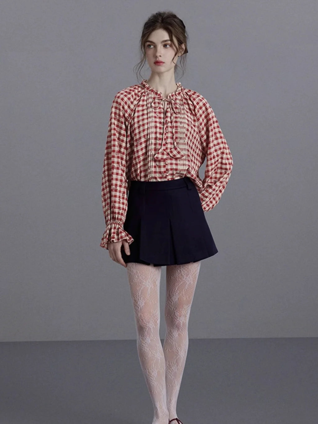 Vintage French Red Gingham Blouse