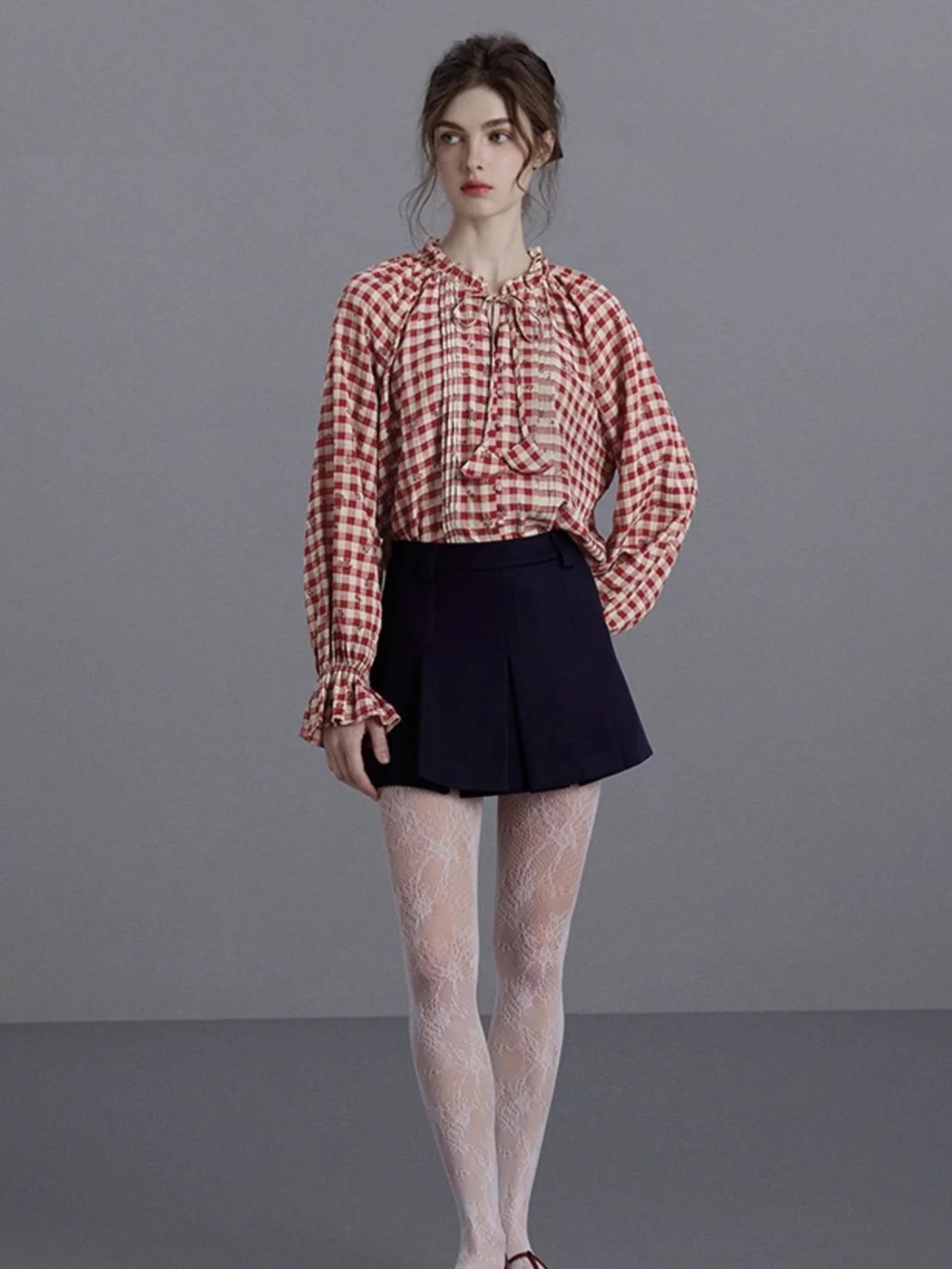 Vintage French Red Gingham Blouse