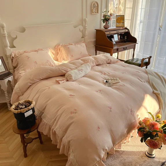 Romantic Pink Rose Cotton Bedding Set