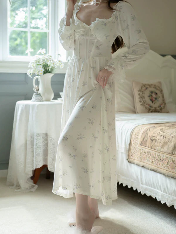 Sky-Blue Floral Dream Nightgown