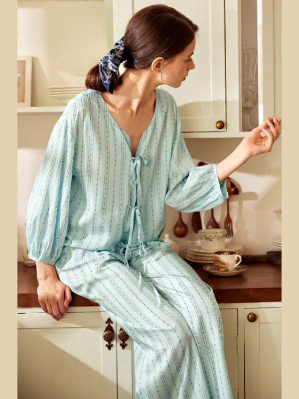 Sky Blue Tie-Front Loungewear Set