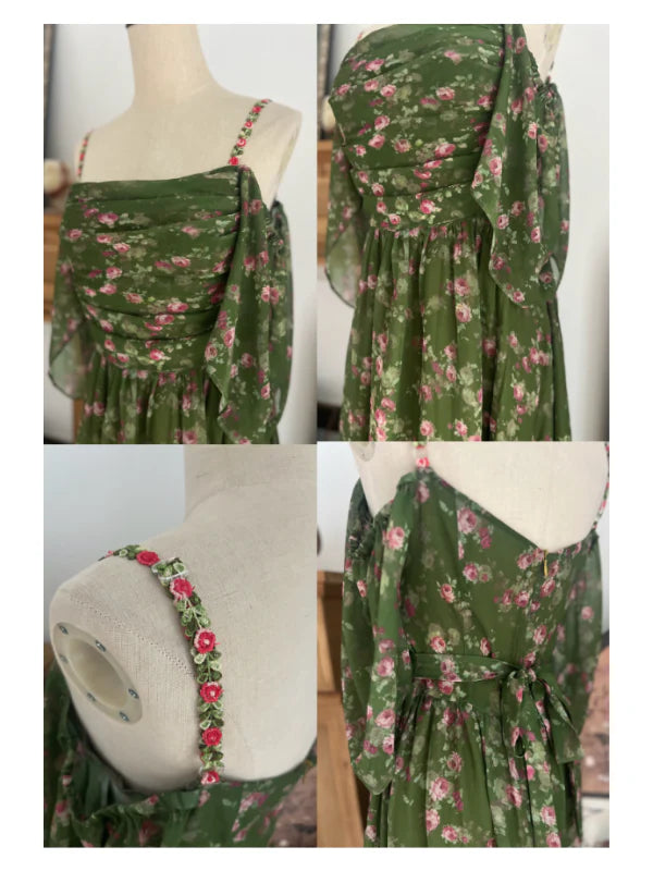 Enchanted Garden Green Floral Fairycore Dress