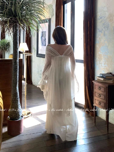 Ethereal White Lace Drape Corset Gown