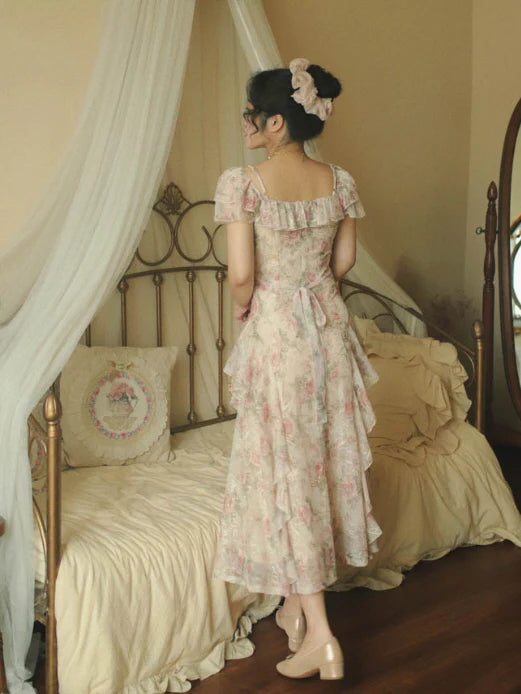 Ethereal Rose Garden Ruffle Dress