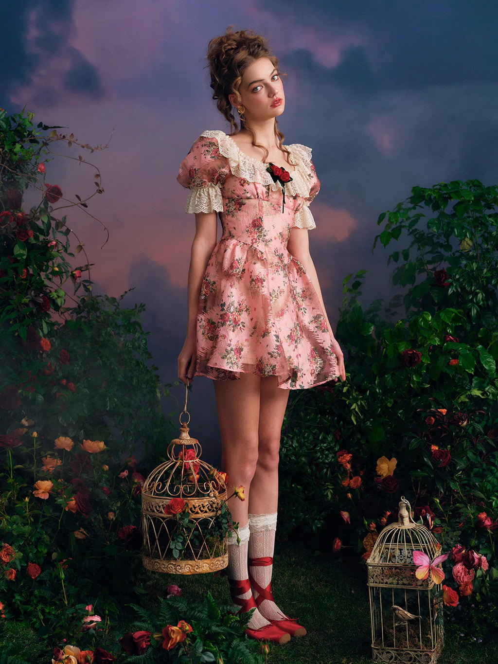 Vintage Rose Lace Frill Dress