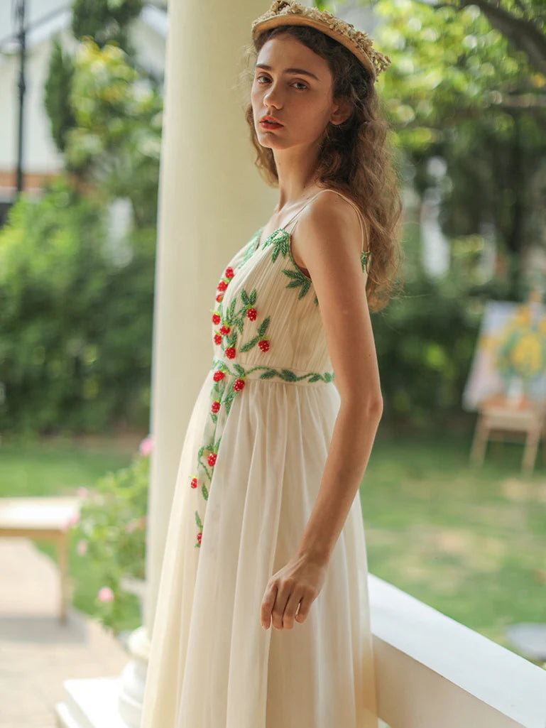 Strawberry Garden Vintage Embroidered Dress