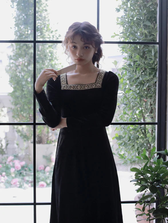 Vintage Black Velvet Princess Dress