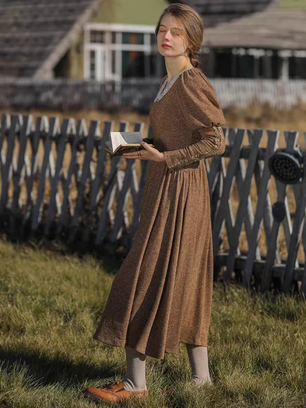 Golden Elegance Victorian Dress