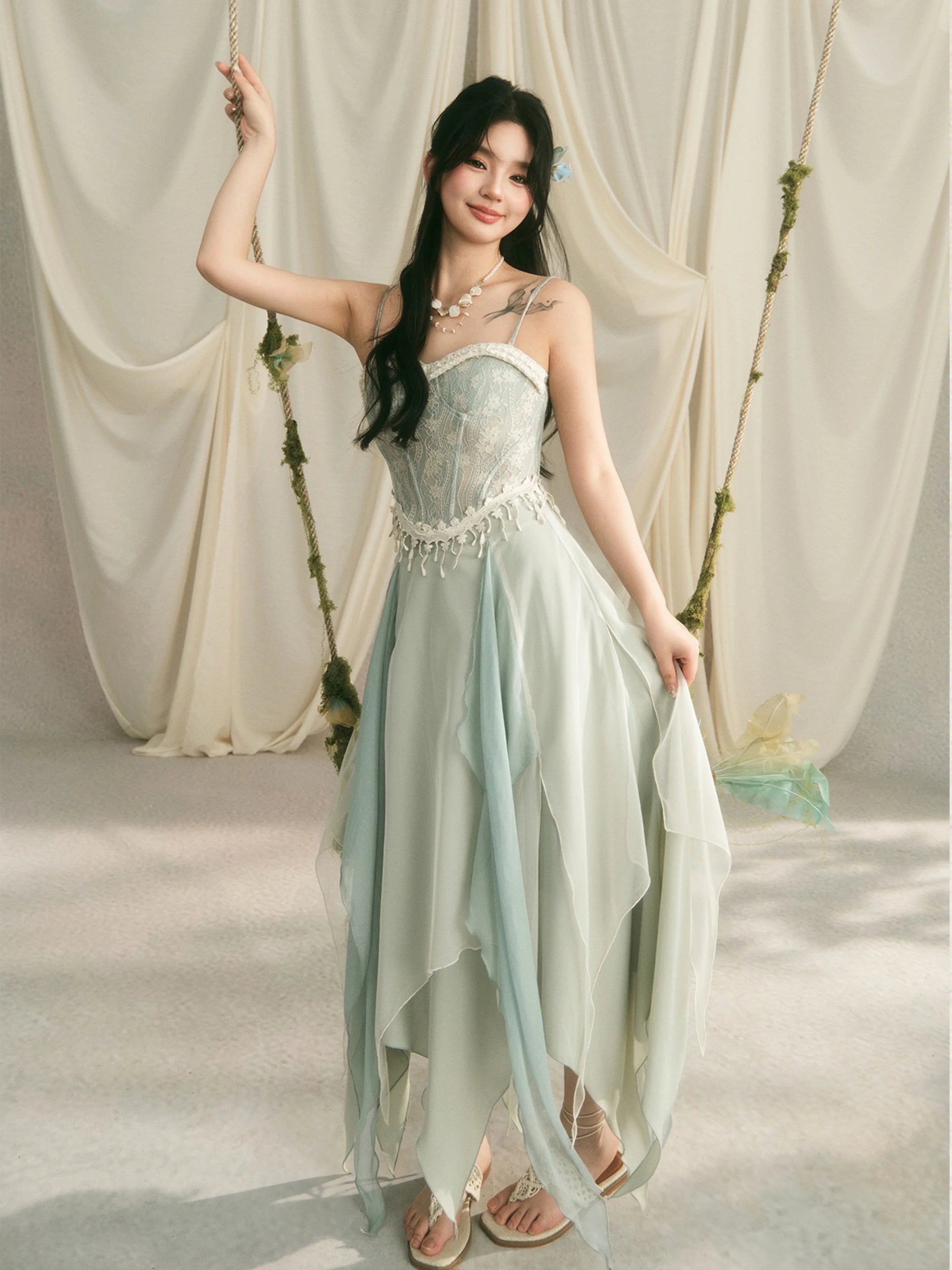 Ethereal Lace Corset & Dreamy Chiffon Skirt