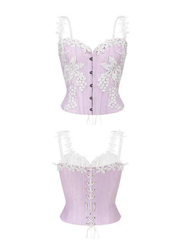 Floral Embroidered Corset & Sheer Skirt