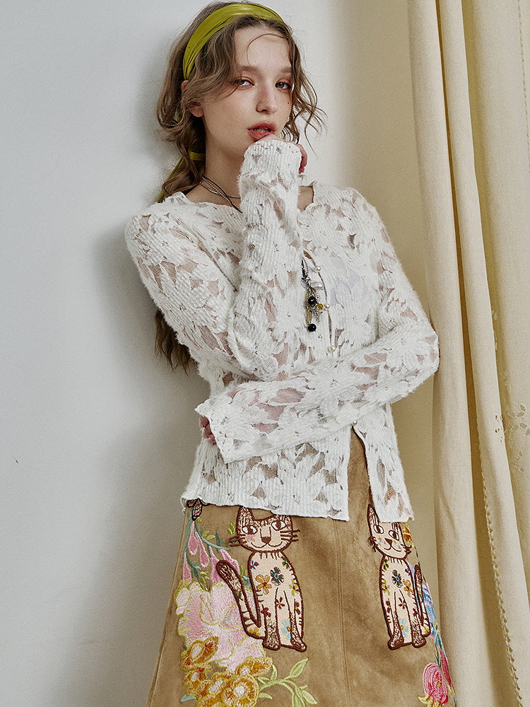 Ivory Whisper Lace Knit Cardigan