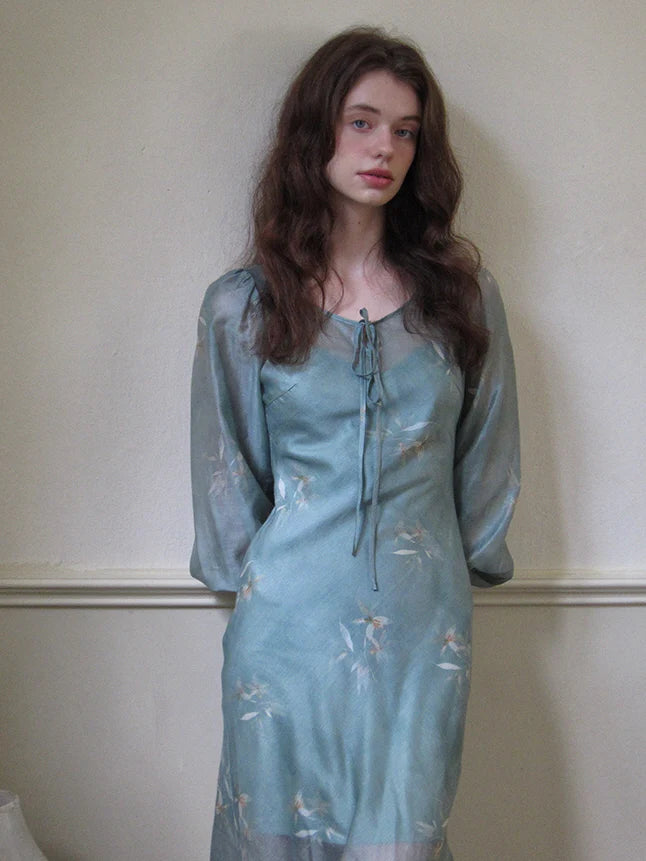 Ethereal Spring Meadow Sheer Sleeve Dress